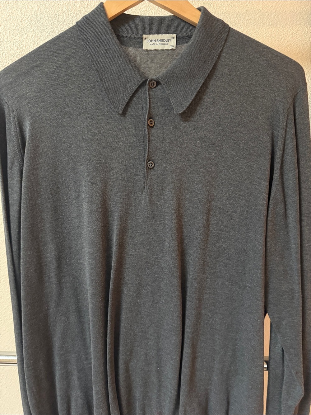 John Smedley Men's Long Sleeve Grey Polo Cotton Sweater